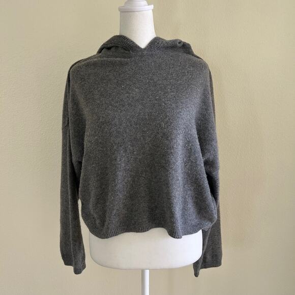Crush Sweater Hoodie 100% Cashmere Pullover Cropped Grey Luxury - Picture 3 of 11